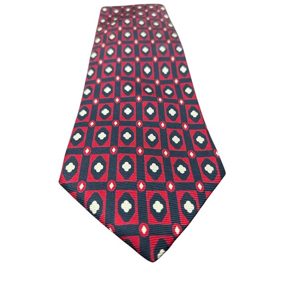 Brooks Brothers Silk Red Navy Geometric Pattern Necktie - Picture 2 of 7